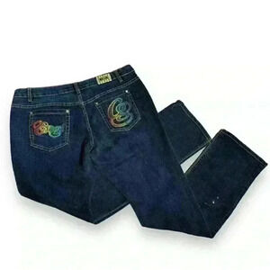 VTG Y2K COOGI Jeans Embroidered Rainbow  Straight leg Dark pockets W36 Women’s